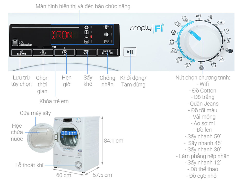Máy sấy quần áo Candy CSO C8TE-S - Hàng chính hãng