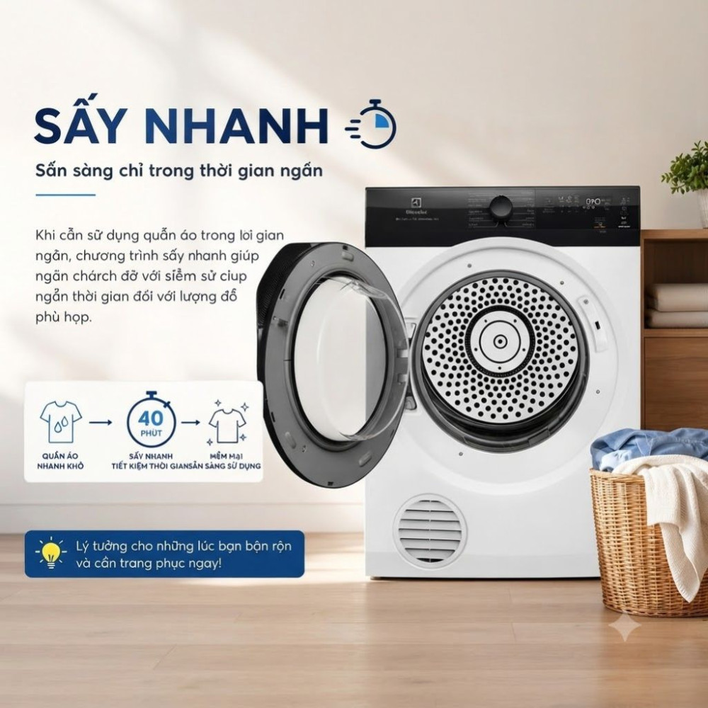 Máy sấy thông hơi Electrolux UltimateCare 300 9 kg EDV904H3EC - Hàng chính hãng