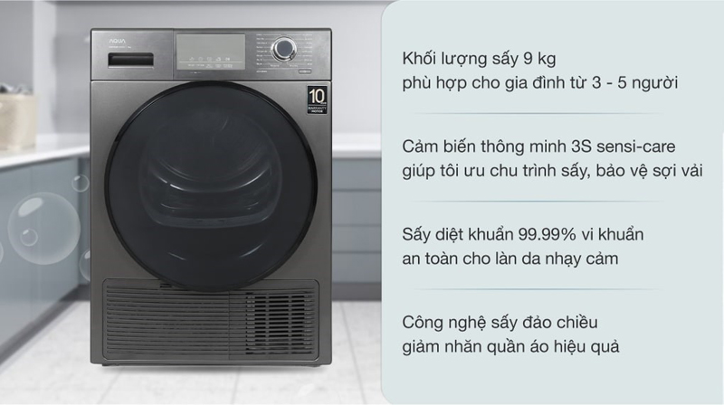 Máy sấy quần áo Aqua AQH-H900G.PS - Hàng chính hãng