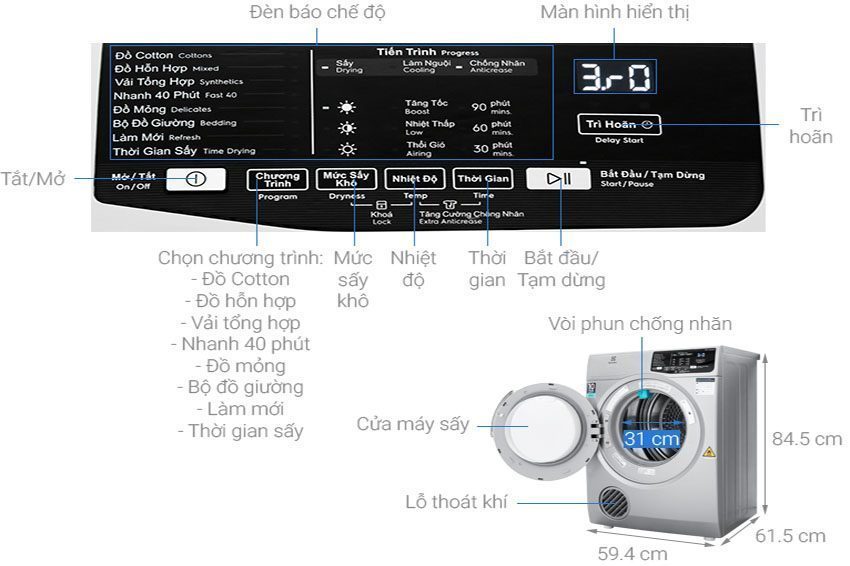 Máy sấy quần áo cửa trước Electrolux EDS805KQSA - Hàng chính hãng