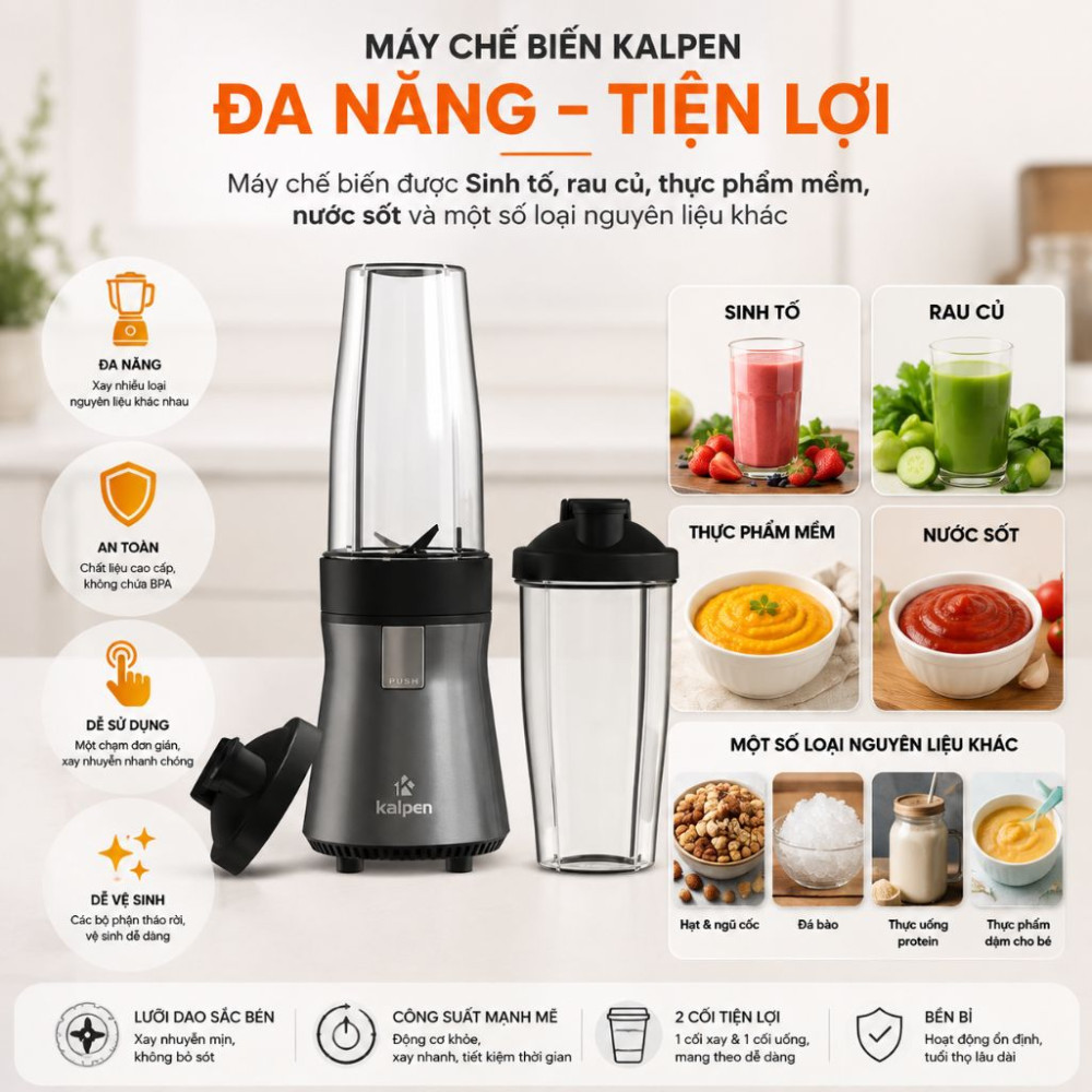Máy xay đa năng 2 cối Kalpen B10 - 500W - Hàng chính hãng