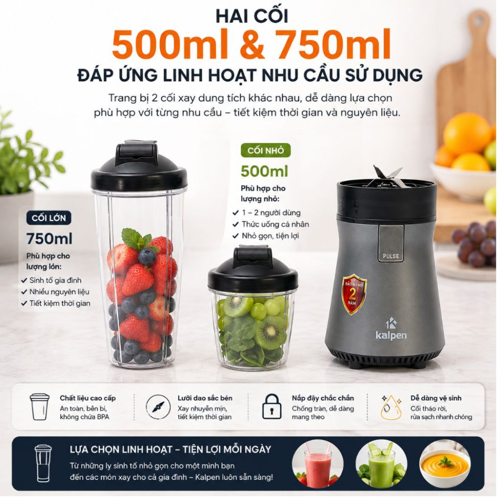 Máy xay đa năng 2 cối Kalpen B10 - 500W - Hàng chính hãng