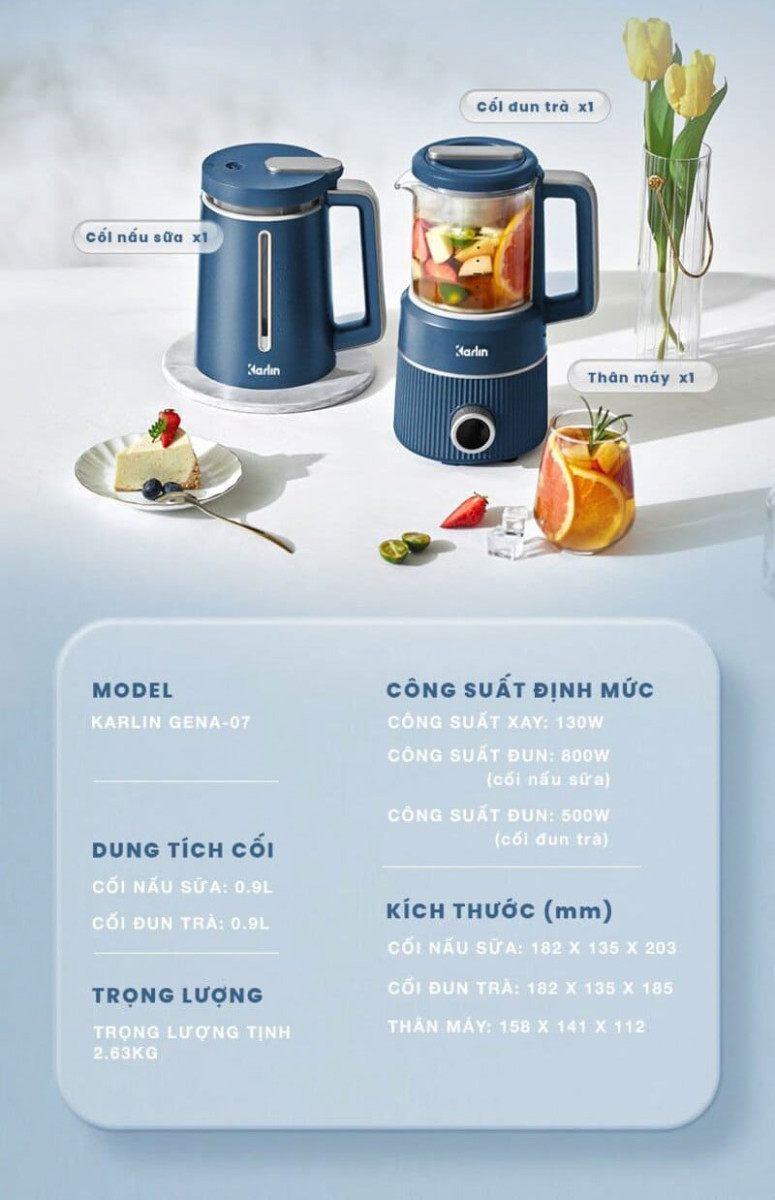 Máy làm sữa hạt mini Karlin GENA07 - Hàng chính hãng