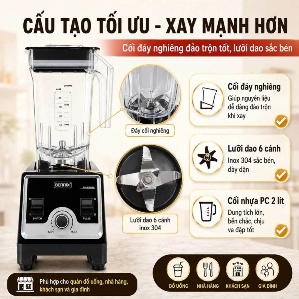 Máy xay công nghiệp Bennix BN-208BL - Hàng chính hãng