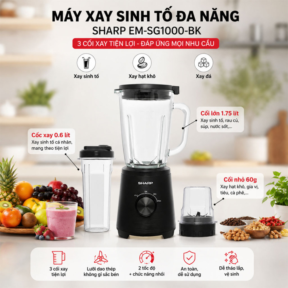 Máy xay sinh tố đa năng Sharp EM-SG1000-BK - Hàng chính hãng