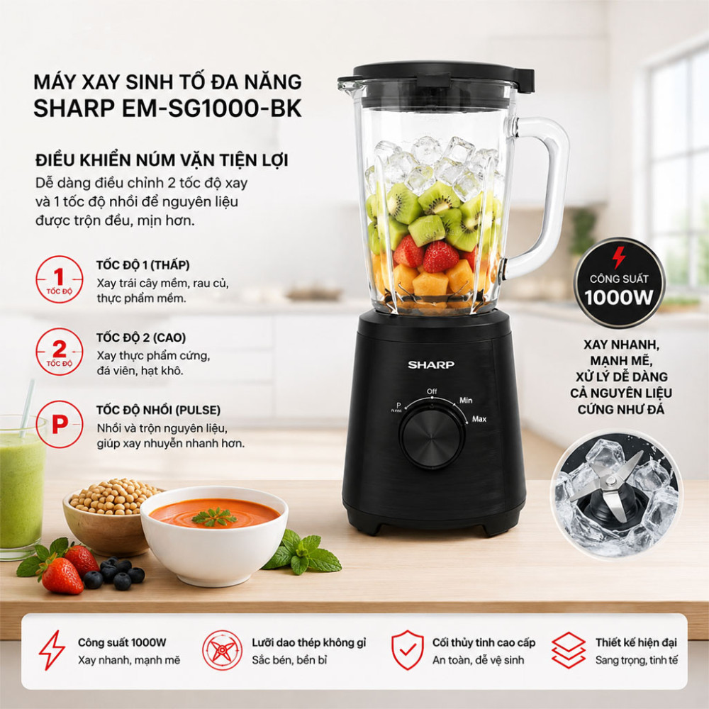 Máy xay sinh tố đa năng Sharp EM-SG1000-BK - Hàng chính hãng