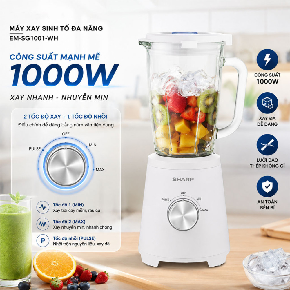 Máy xay sinh tố đa năng Sharp EM-SG1001-WH - Hàng chính hãng