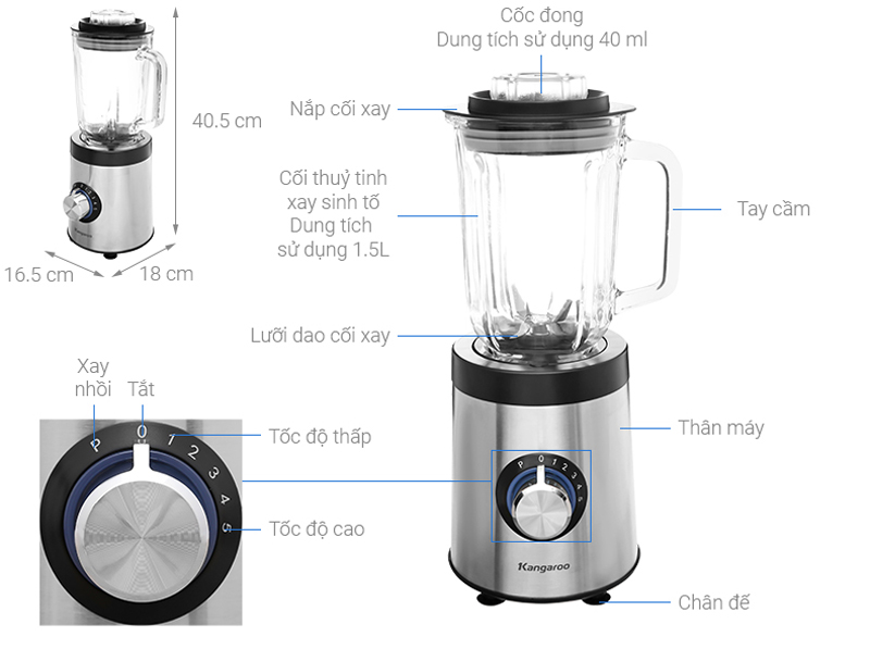 Máy xay sinh tố Kangaroo KGBL600X - Hàng chính hãng