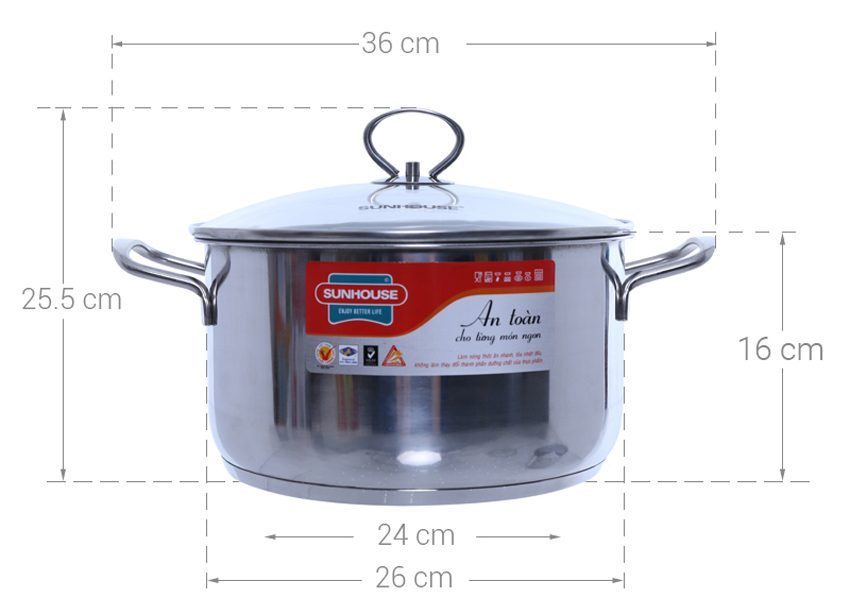Nồi Inox 3 đáy Sunhouse SHG24126 - Hàng chính hãng