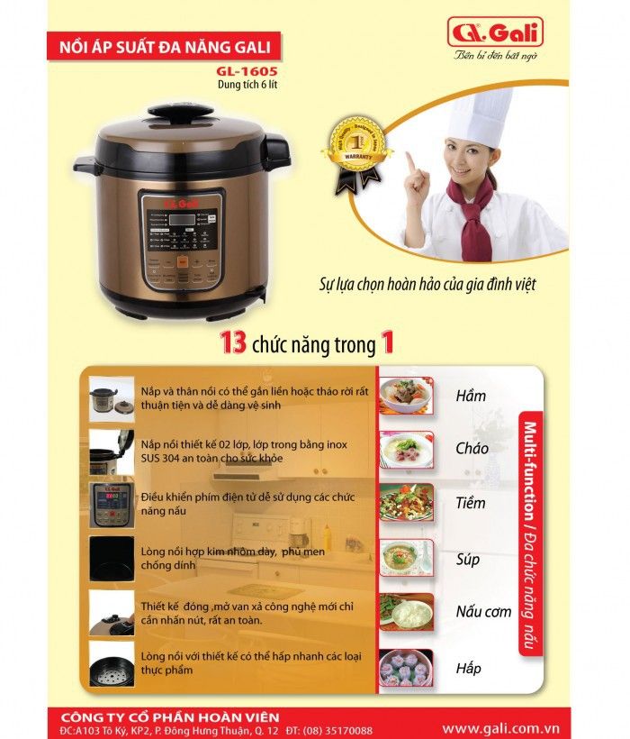 Nồi áp suất đa năng Gali GL-1605 - Hàng chính hãng