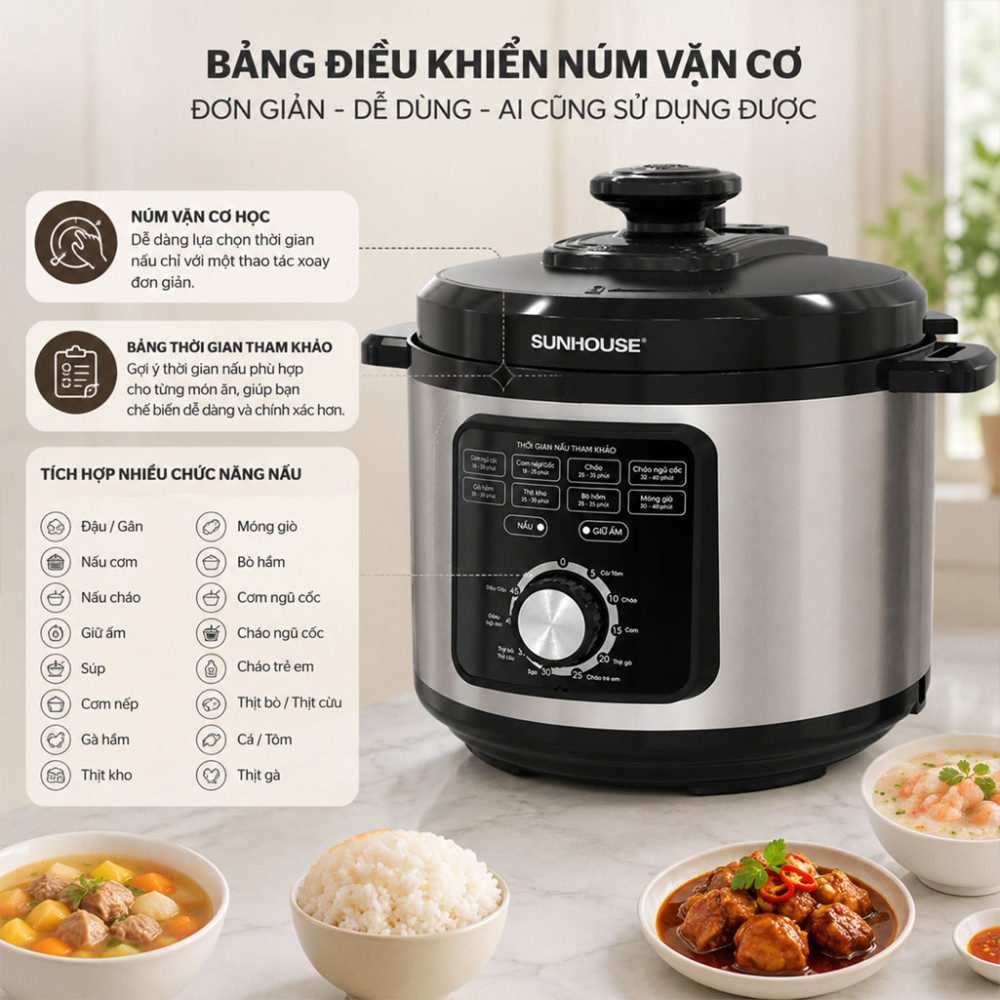 Nồi áp suất điện Sunhouse SHD1551 5 lít - Hàng chính hãng
