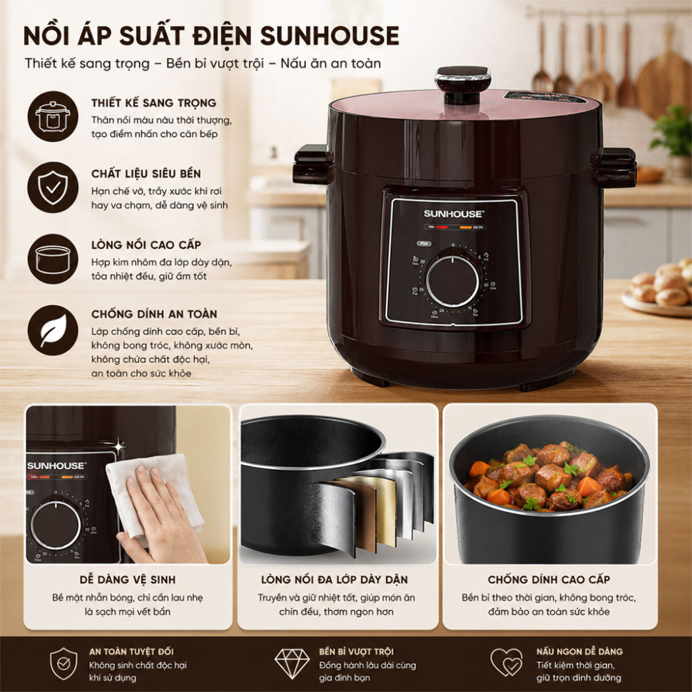 Nồi áp suất điện đa năng Sunhouse SHD1540 - Hàng chính hãng