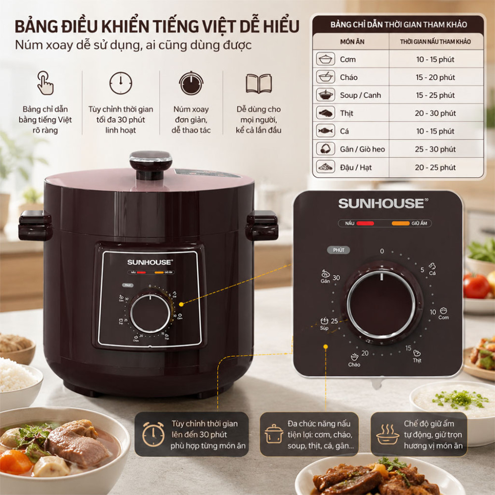 Nồi áp suất điện đa năng Sunhouse SHD1540 - Hàng chính hãng