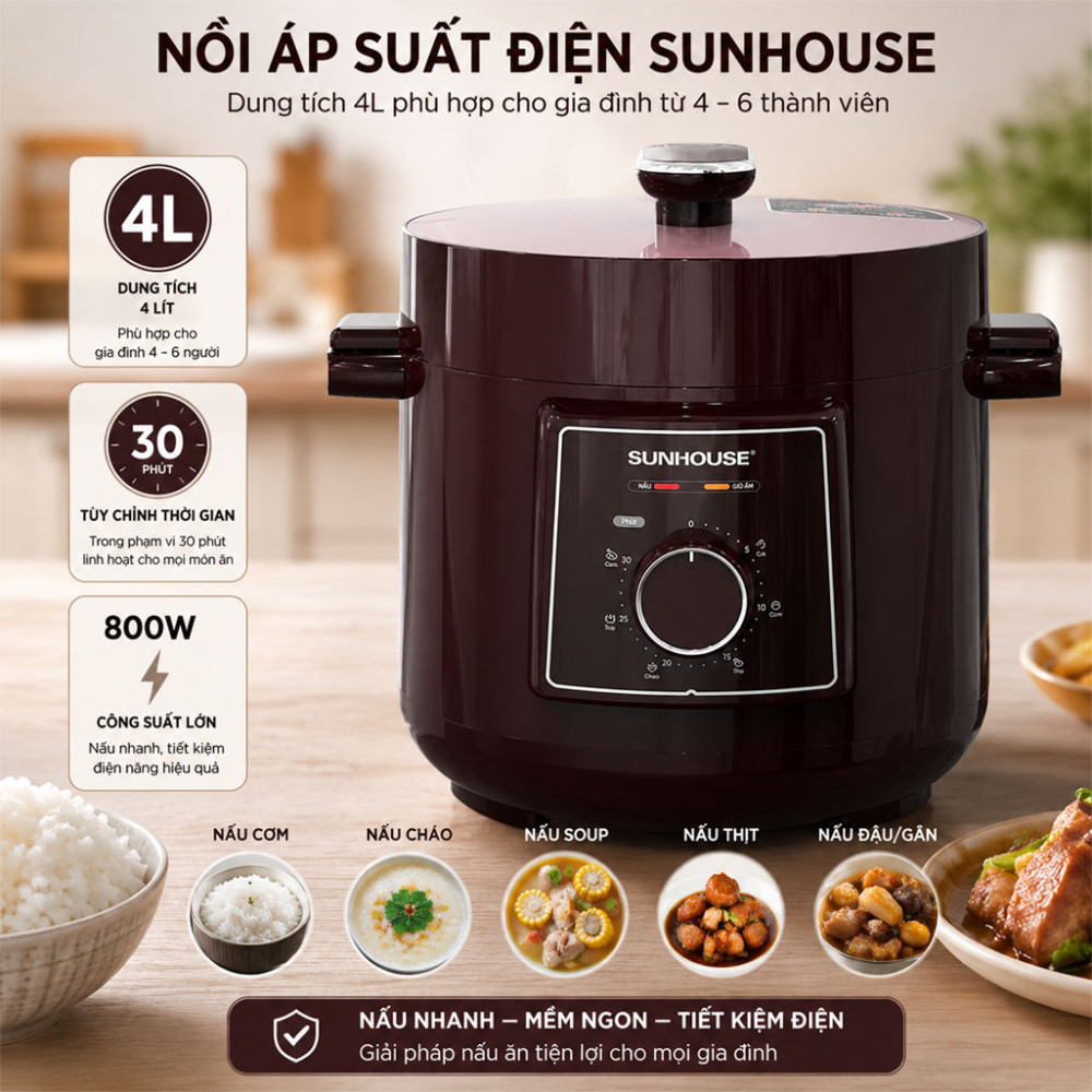 Nồi áp suất điện đa năng Sunhouse SHD1540 - Hàng chính hãng