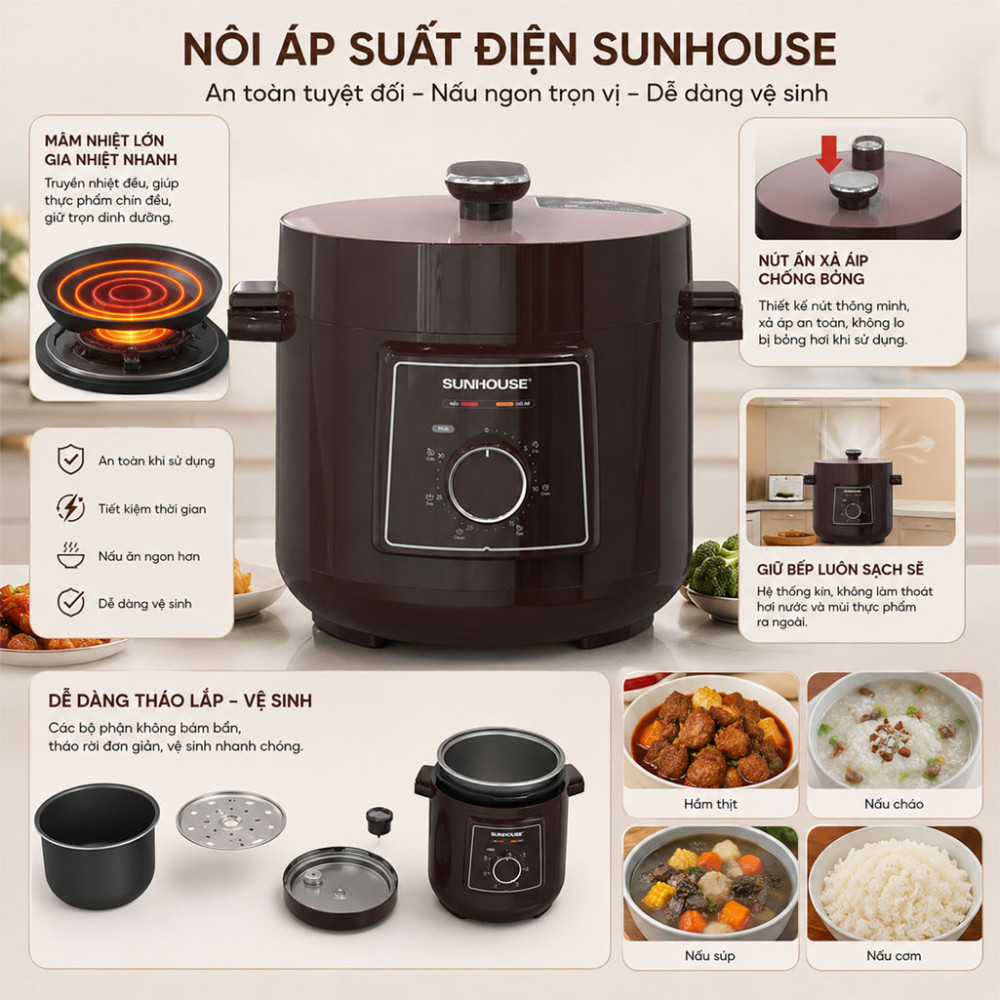 Nồi áp suất điện đa năng Sunhouse SHD1540 - Hàng chính hãng