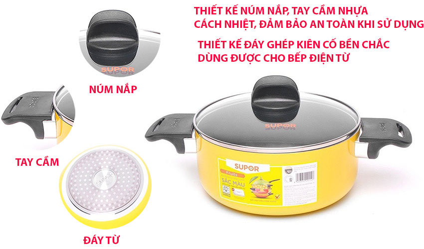 Nồi canh chống dính đáy từ sắc màu Supor S08A20IH - Hàng chính hãng