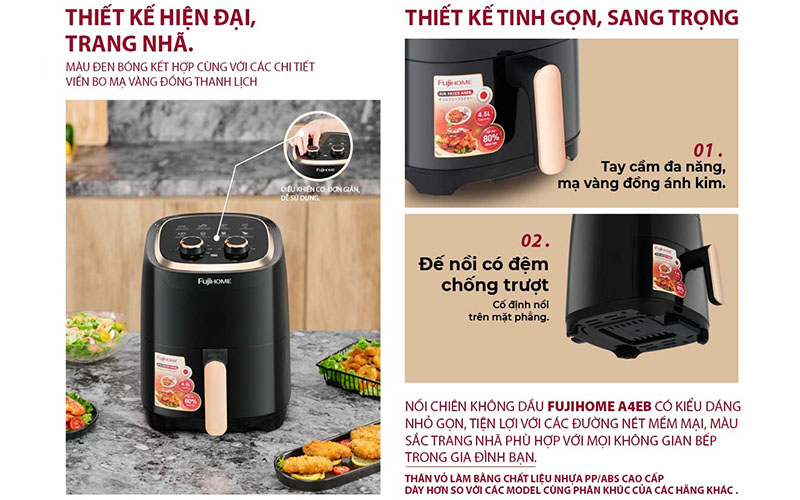 Nồi chiên không dầu Fujihome A4EB - Hàng chính hãng