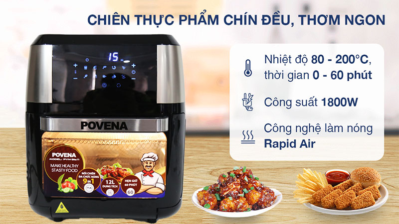 Nồi chiên không dầu Povena PVN-3611 - Hàng chính hãng