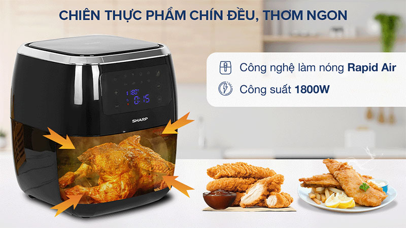 Nồi chiên không dầu Sharp KF-AF68EPV-BK - Hàng chính hãng