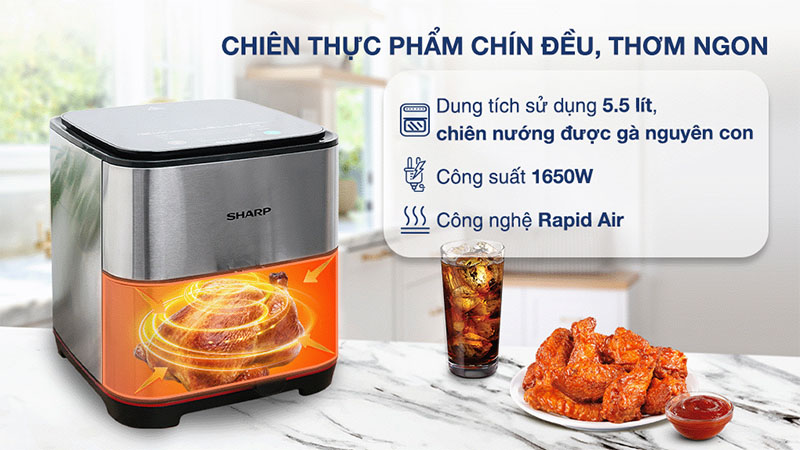 Nồi chiên không dầu Sharp KF-AF70EV-ST - Hàng chính hãng