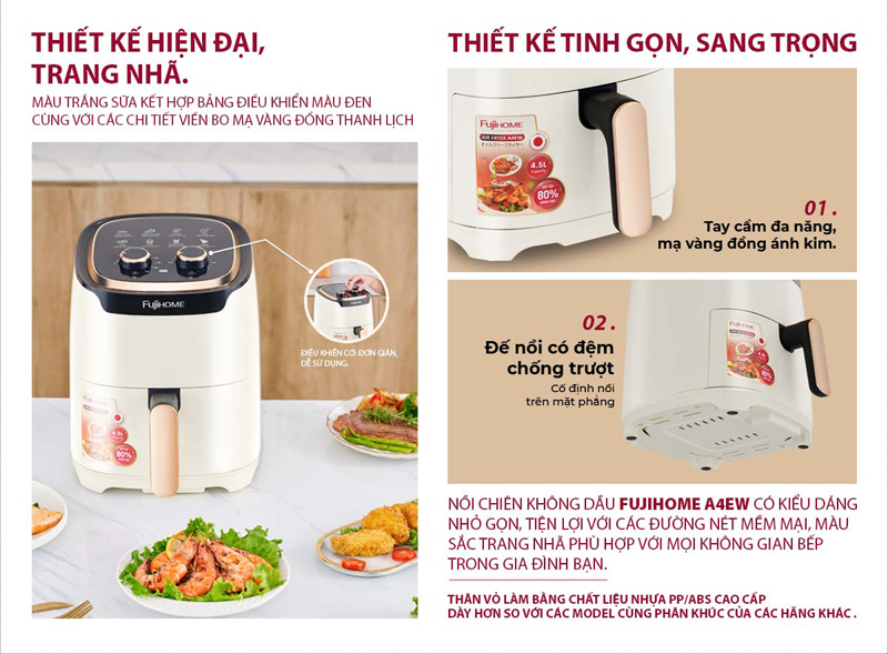 Nồi chiên không dầu Fujihome A4EW - Hàng chính hãng