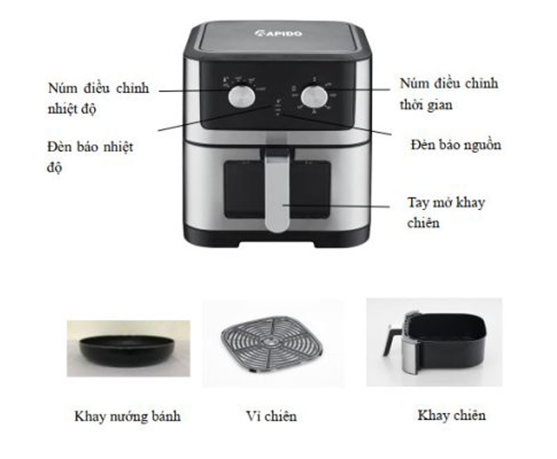 Nồi chiên không dầu Rapido RAF-8.0M (8 lít) - Hàng chính hãng
