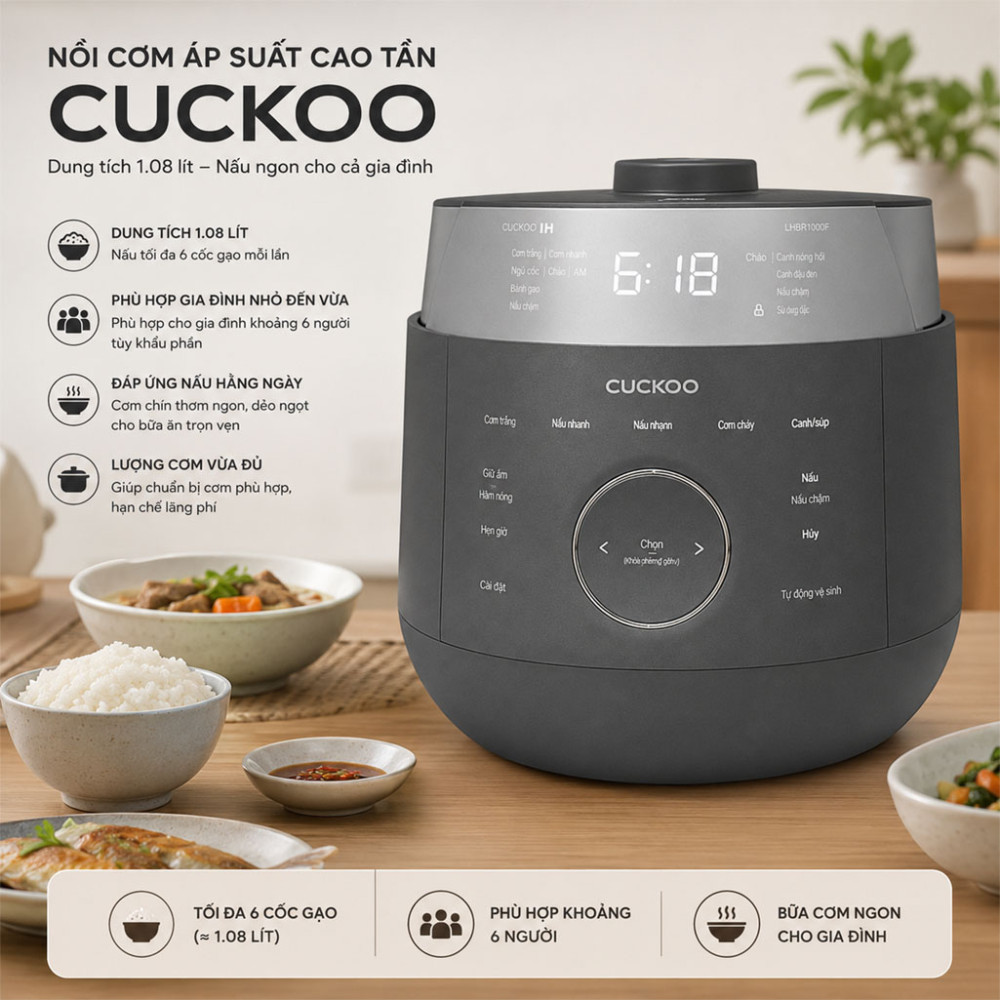 Nồi cơm áp suất cao tần Cuckoo 1.08 lít CRP-LHBR0600F - Hàng chính hãng