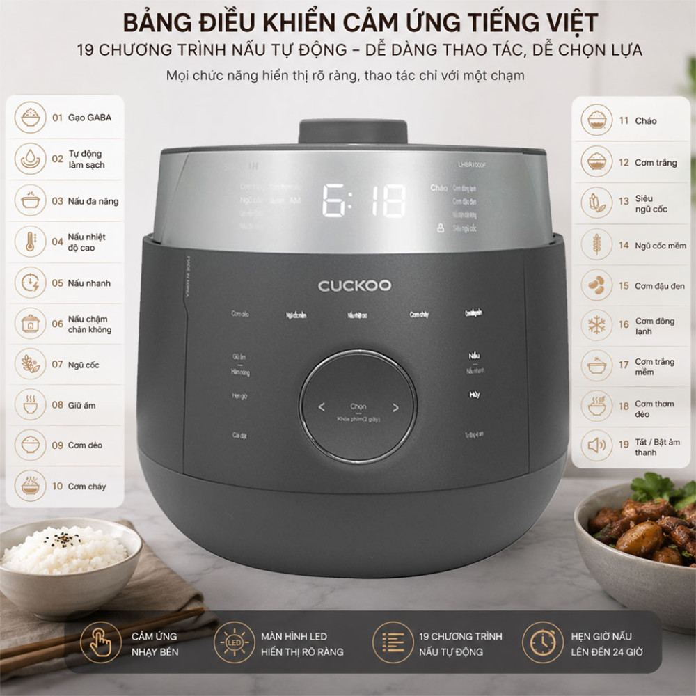 Nồi cơm áp suất cao tần Cuckoo 1.08 lít CRP-LHBR0600F - Hàng chính hãng