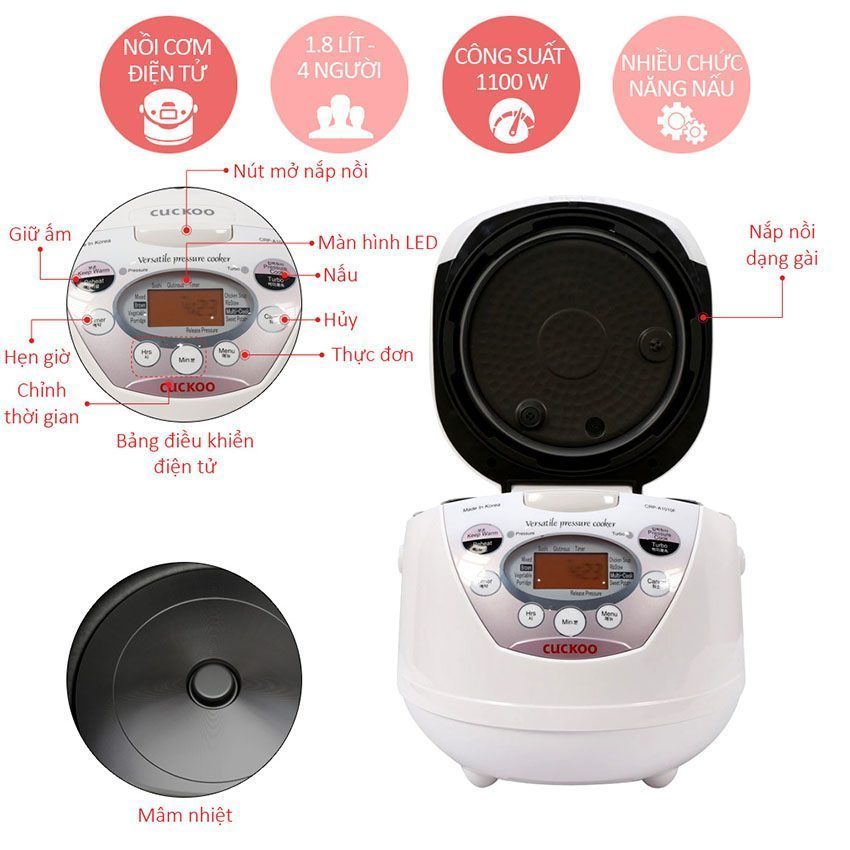 Nồi cơm-áp suất điện tử Cuckoo CRP-A1010F - Hàng chính hãng