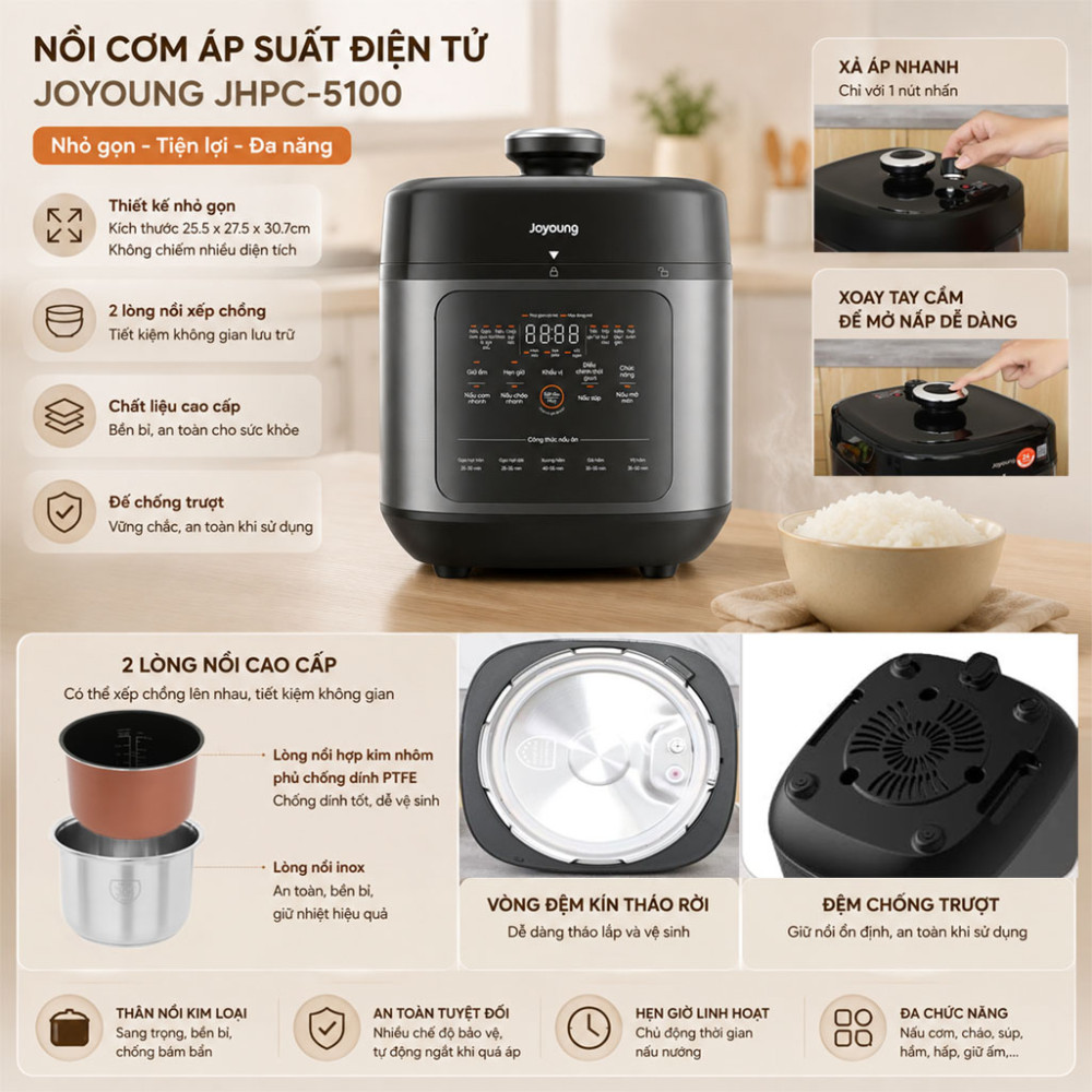 Nồi cơm áp suất điện tử Joyoung JHPC-5100 - Hàng chính hãng