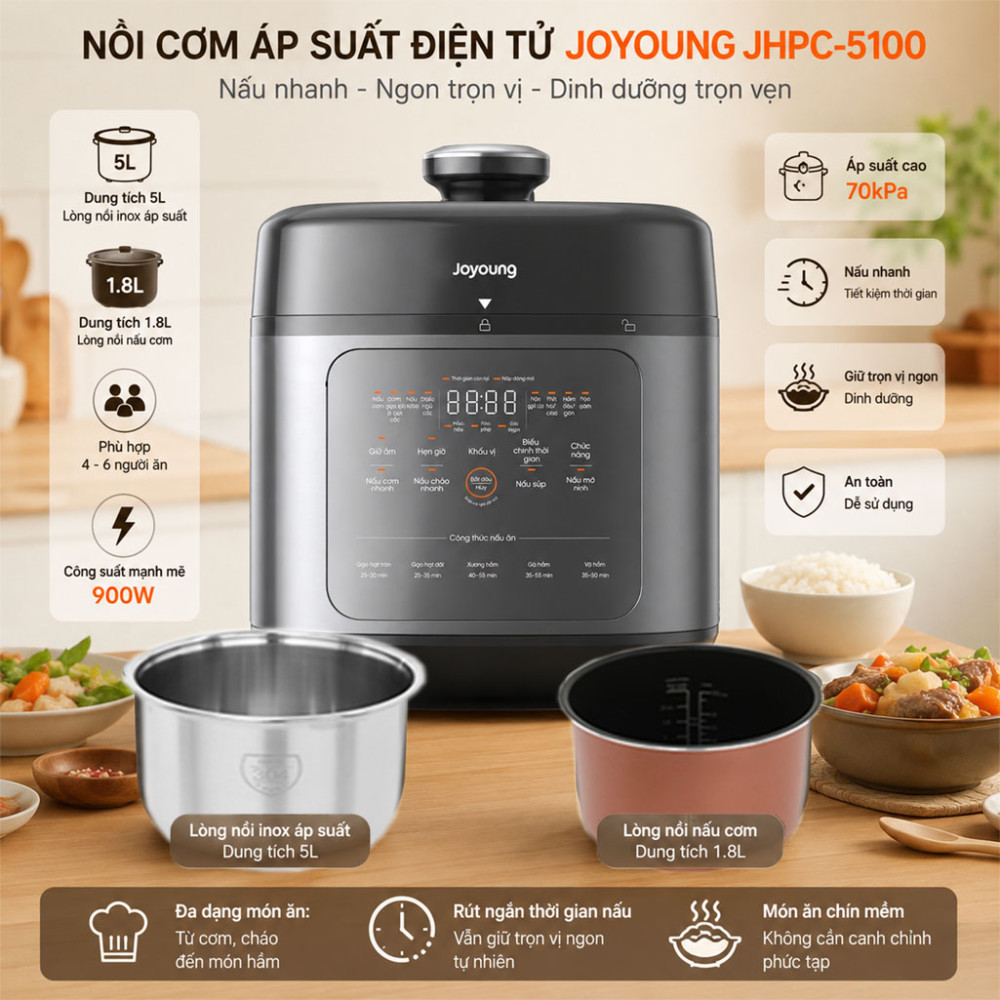 Nồi cơm áp suất điện tử Joyoung JHPC-5100 - Hàng chính hãng