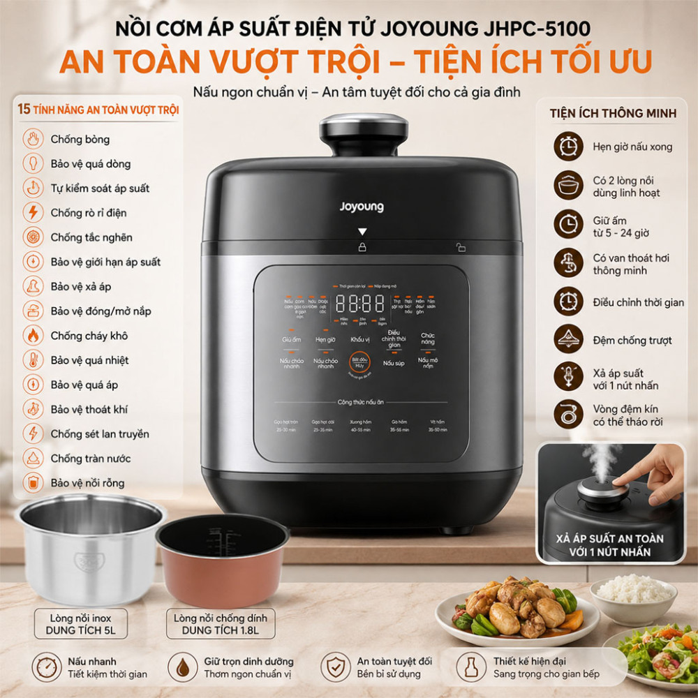Nồi cơm áp suất điện tử Joyoung JHPC-5100 - Hàng chính hãng