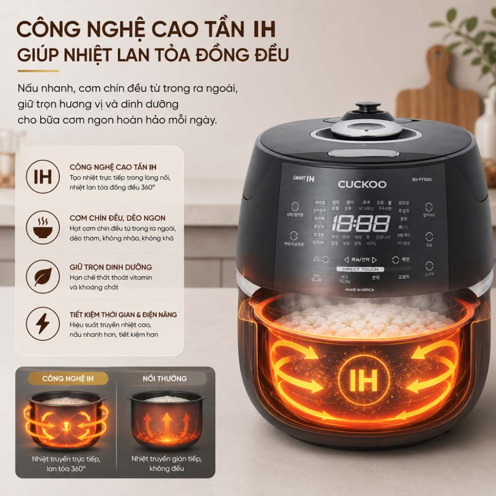 Nồi cơm điện tử áp suất cao tần Cuckoo CRP-CHBC1000F/GRGRCRCKV - Hàng chính hãng