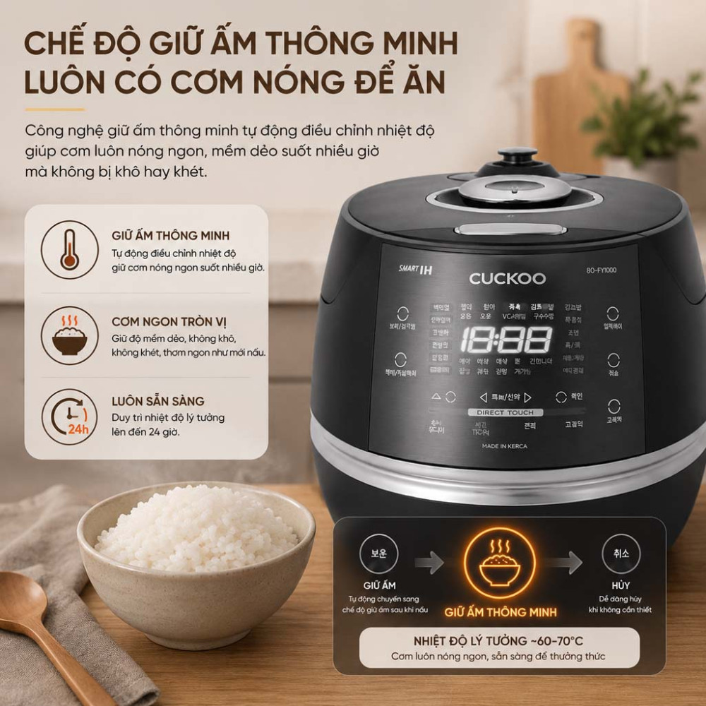 Nồi cơm điện tử áp suất cao tần Cuckoo CRP-CHBC1000F/GRGRCRCKV - Hàng chính hãng