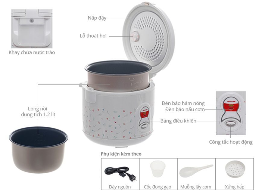 Nồi cơm điện Happytime Sunhouse HTD-8108W - Hàng chính hãng