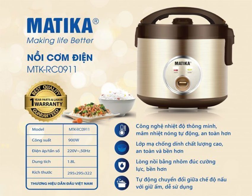 Nồi cơm điện Matika MTK-RC0911 - Hàng chính hãng