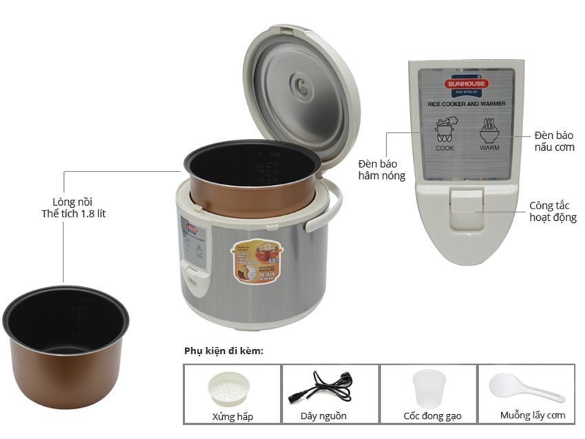 Nồi cơm điện Sunhouse SHD-8618 - Hàng chính hãng