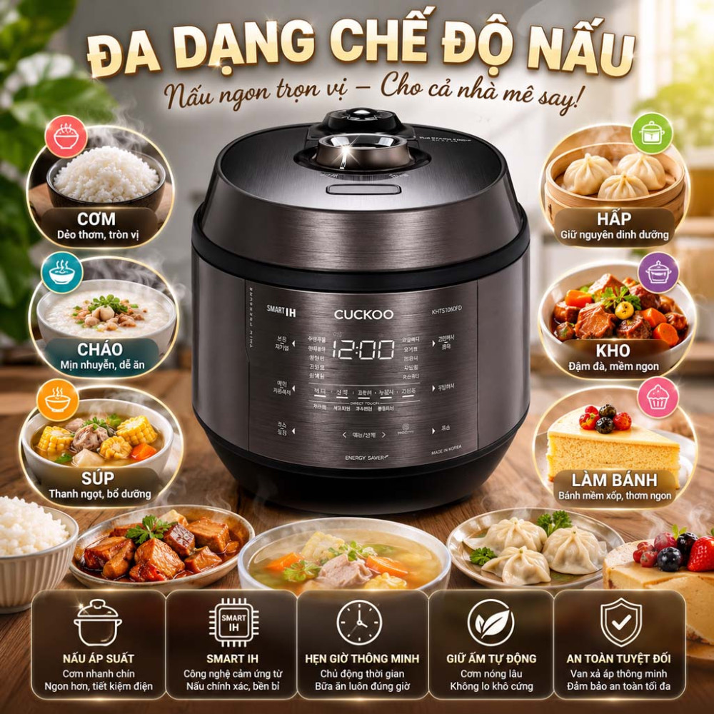 Nồi cơm điện cao tần áp suất Cuckoo CRP-KHTS1060FD - Hàng chính hãng