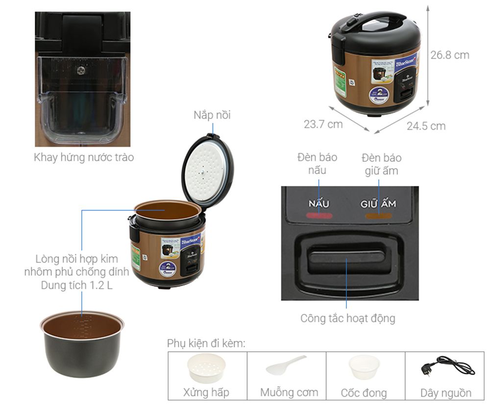 Nồi cơm nắp gài Bluestone 1.2 lít RCB-5512 - Hàng chính hãng