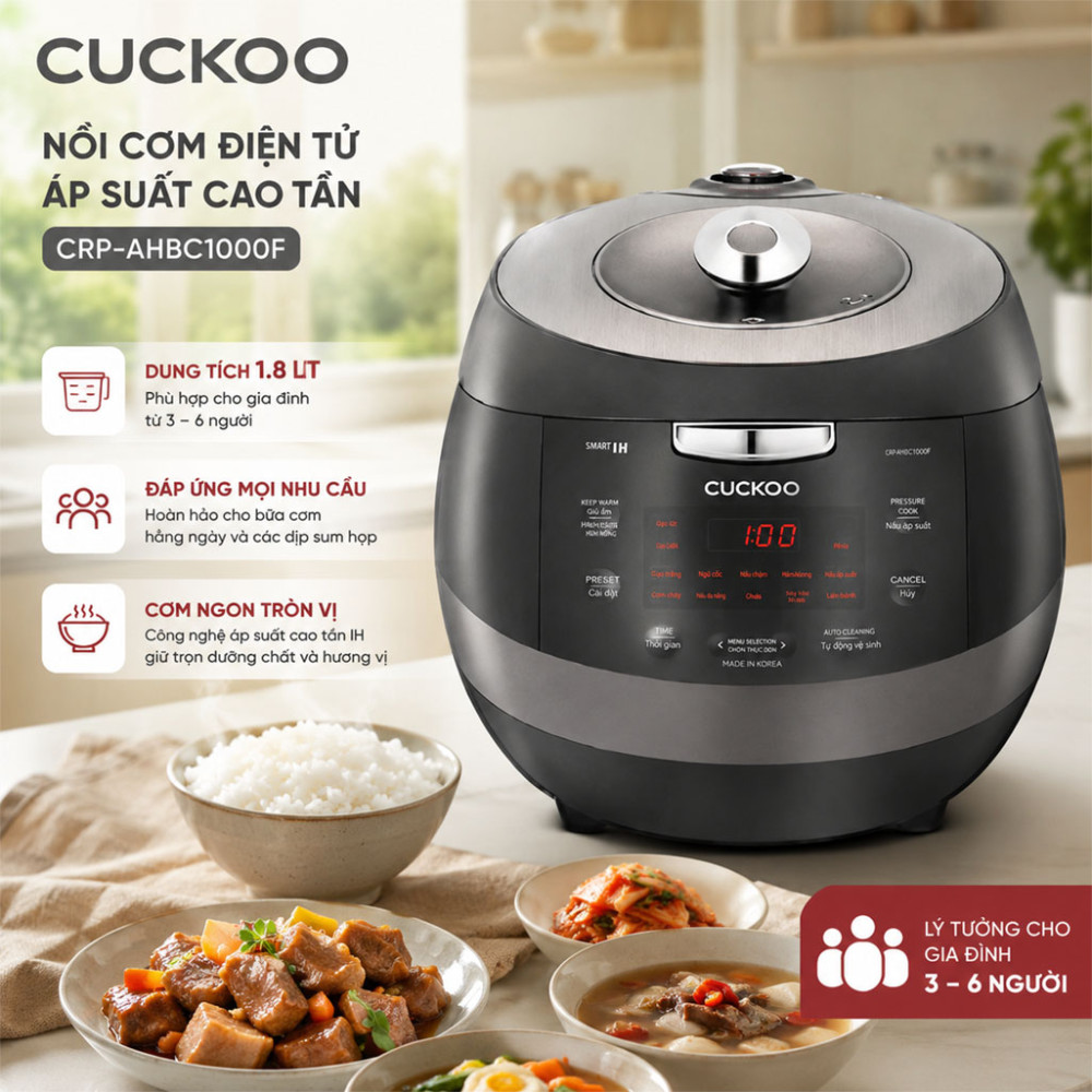 Nồi cơm điện cao tần Cuckoo CRP-AHBC1000F 1.8L - Hàng chính hãng