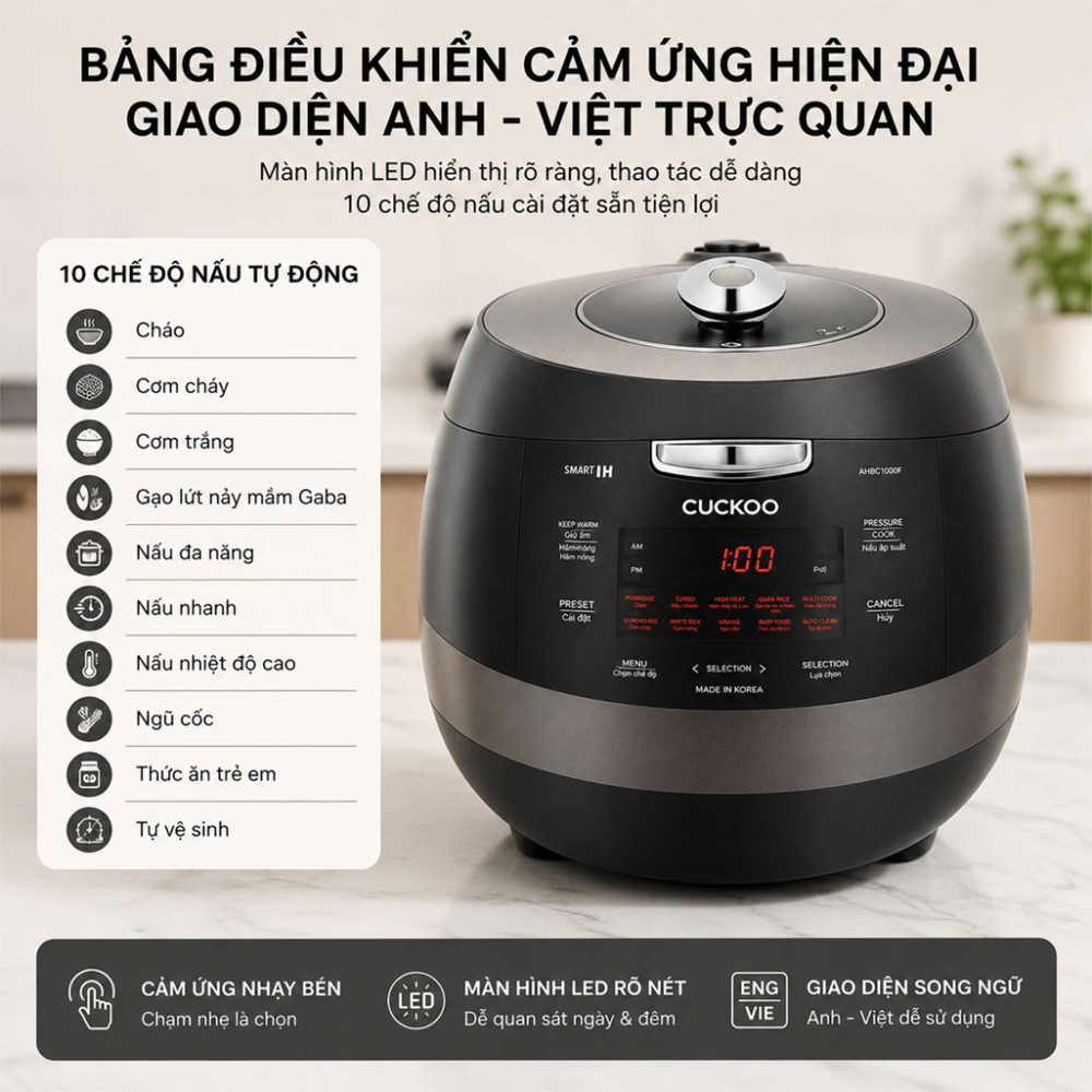 Nồi cơm điện cao tần Cuckoo CRP-AHBC1000F 1.8L - Hàng chính hãng