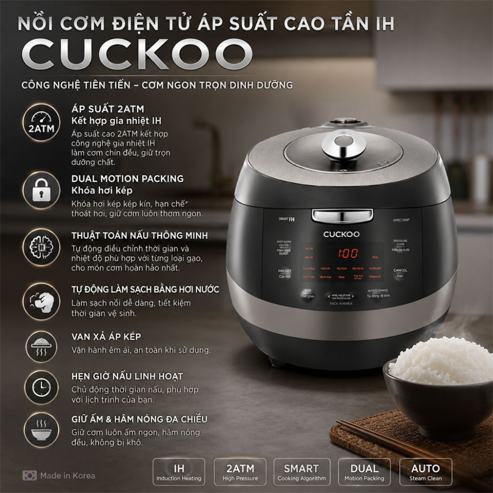 Nồi cơm điện cao tần Cuckoo CRP-AHBC1000F 1.8L - Hàng chính hãng