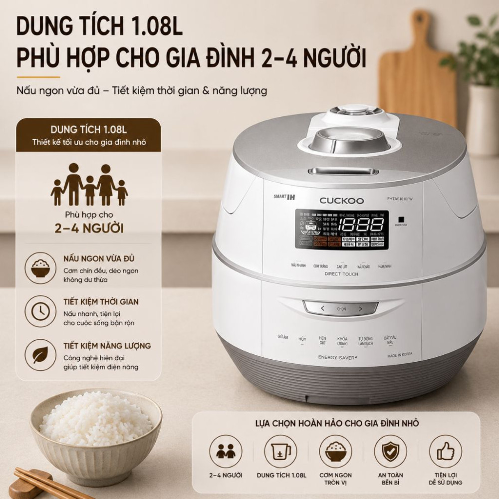 Nồi cơm điện cao tần áp suất kép Cuckoo CRP-FHTAS0610FW - Hàng chính hãng