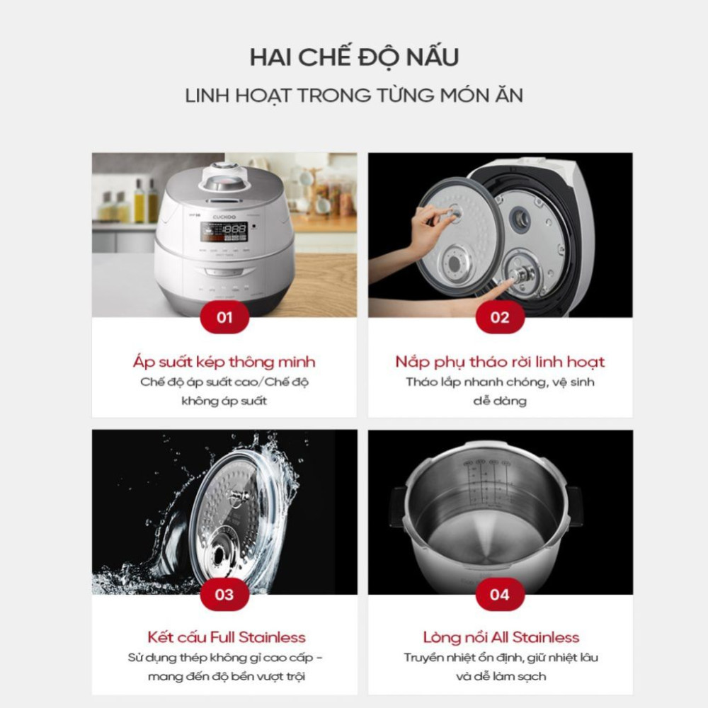 Nồi cơm điện cao tần áp suất kép Cuckoo CRP-FHTAS0610FW - Hàng chính hãng