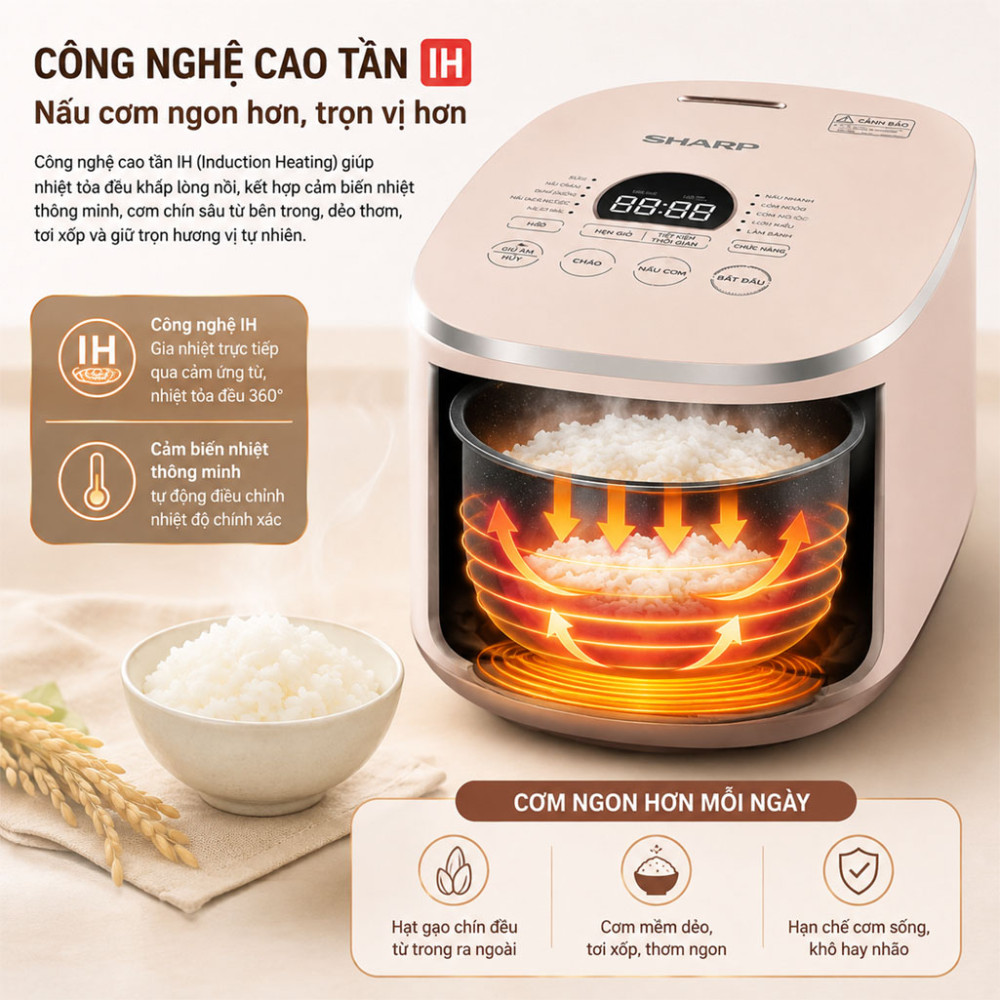 Nồi cơm điện cao tần Sharp 1.5 Lít KS-IH151V-RG - Hàng chính hãng