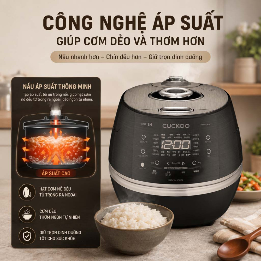 Nồi cơm điện cao tần áp suất Cuckoo CRP-CHAS109FB - Hàng chính hãng