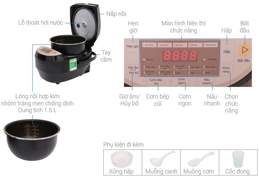 Nồi cơm điện tử cao tần 1.5 lít Midea MB-HS4007 - Hàng chính hãng