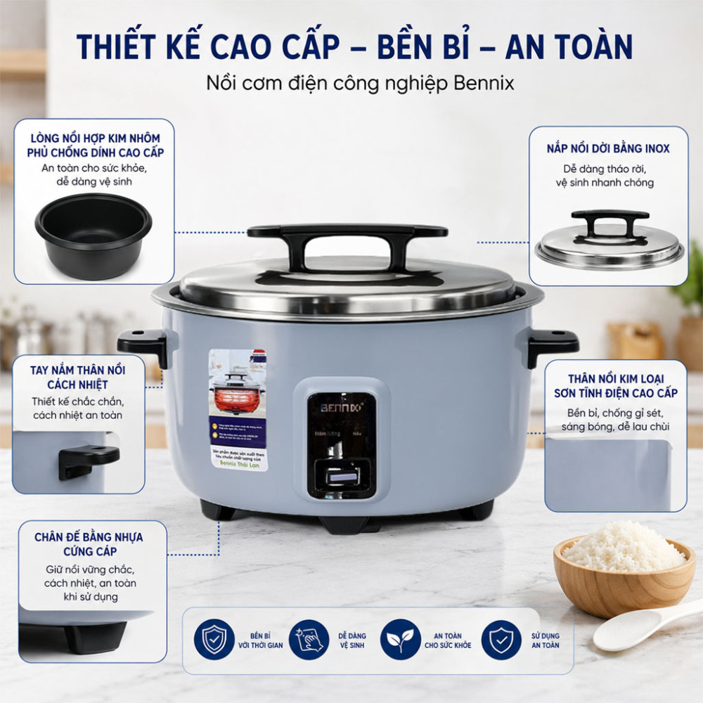 Nồi cơm điện công nghiệp Bennix BN-100RC 10 lít - Hàng chính hãng