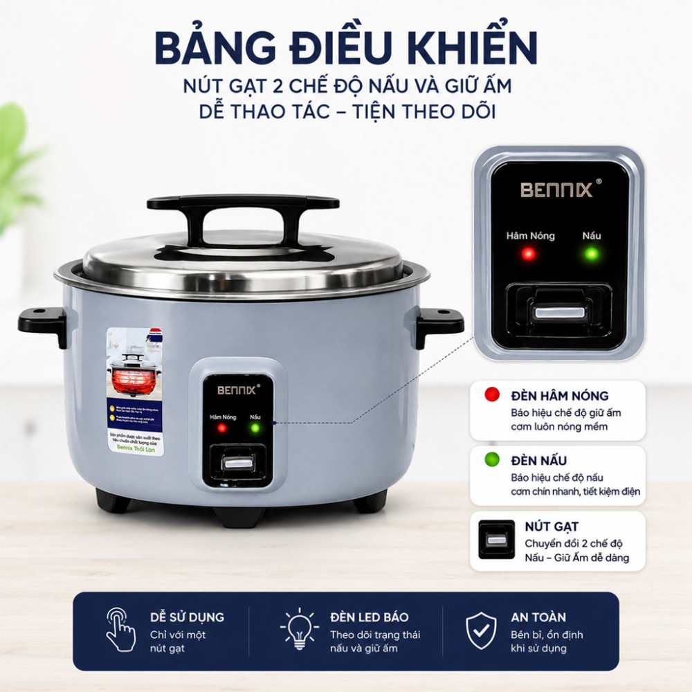 Nồi cơm điện công nghiệp Bennix BN-100RC 10 lít - Hàng chính hãng