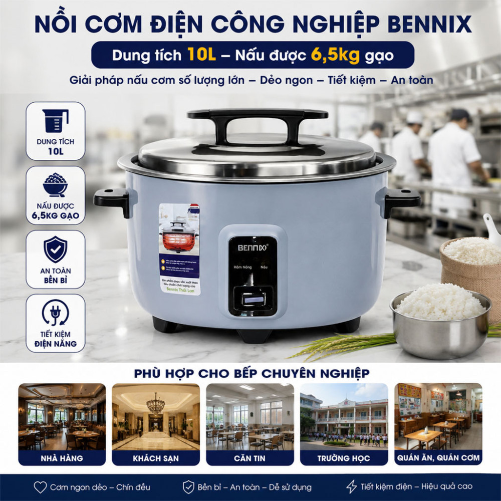 Nồi cơm điện công nghiệp Bennix BN-100RC 10 lít - Hàng chính hãng